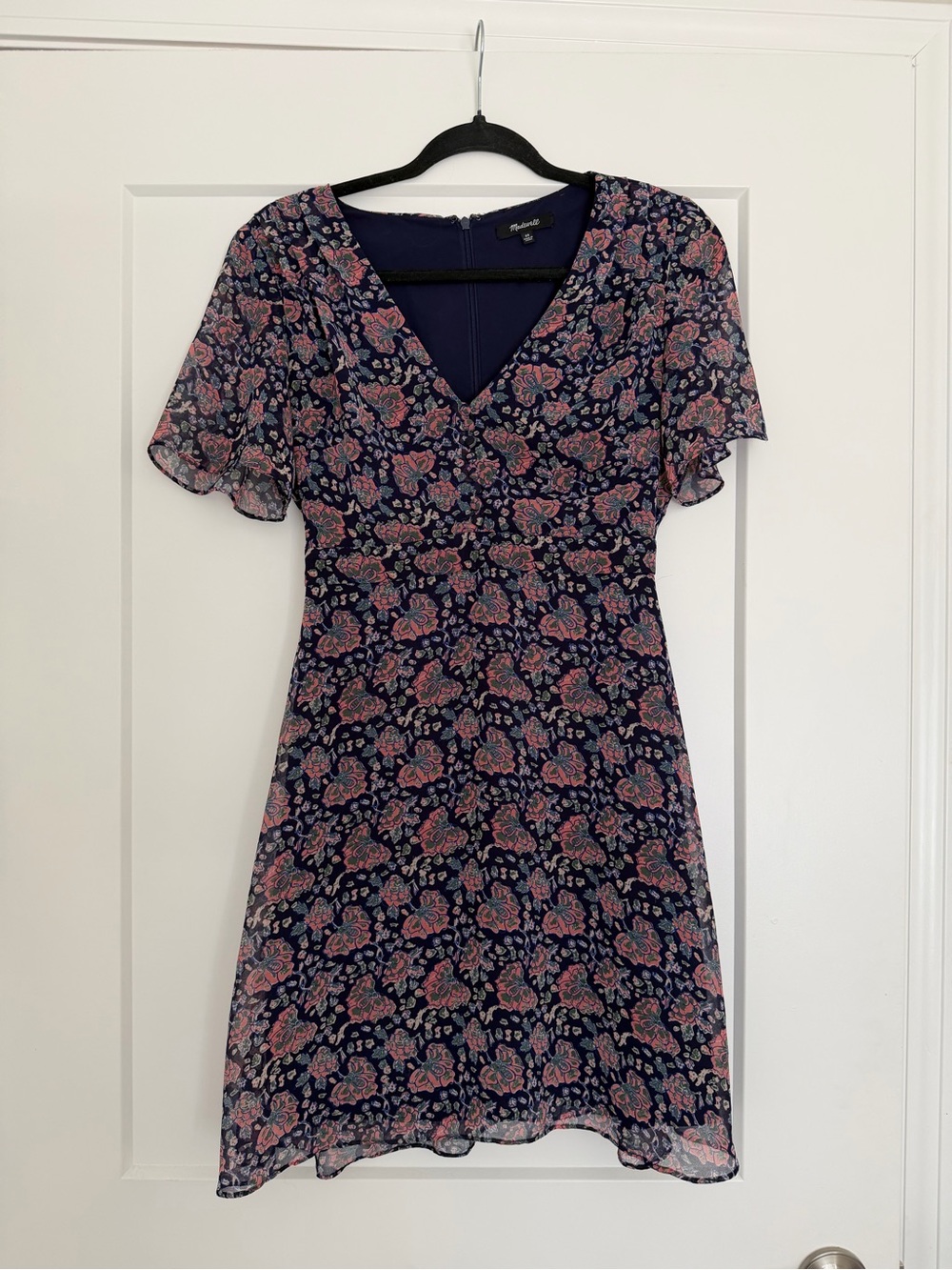 Madewell Orchard Flutter Sleeve Midi Dress Size 00 Navy Floral Paisley Wrap